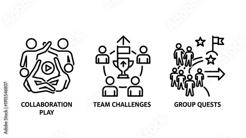 Business Collaboration and Teamwork Icon Set for Challenges Quests and Collective Play