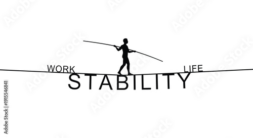 Work life stability with person walking on tightrope