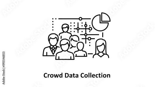 Crowd Data Collection Concept Illustration Featuring a Group of People Overlaid with Statistical Charts and Network Graphs
