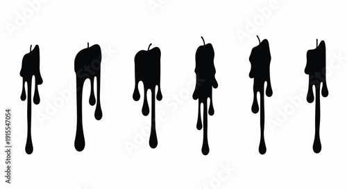 Six abstract black paint drips on a white background Vector