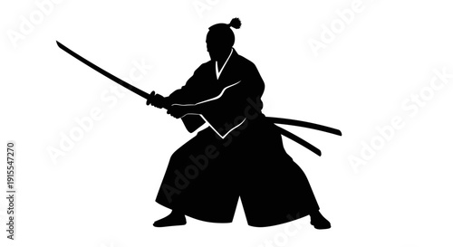 Silhouette of a Samurai Warrior in a Fighting Stance.