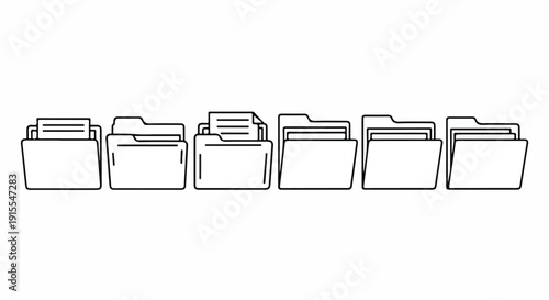 Organized folders with documents and files neatly arranged in a row. Vector