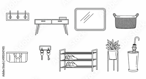 A variety of garden and outdoor living essentials including benches, planters, and storage. Vector