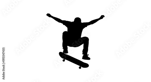 Silhouette of a skateboarder performing a trick midair 1.