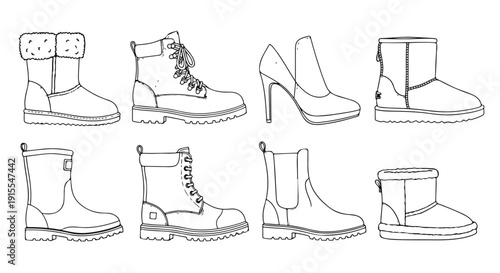 A diverse collection of various shoe types and styles Vector