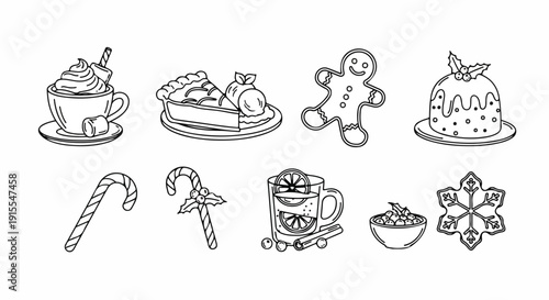 Assorted festive treats and holiday-themed illustrations Vector