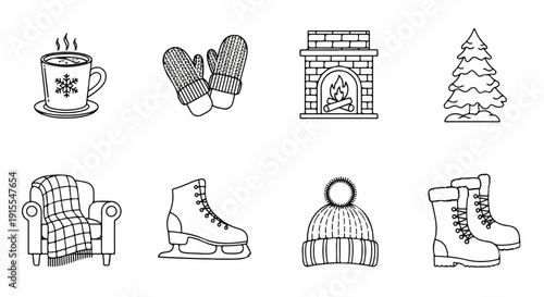 Illustrations of winter activities and items for a cozy season Vector