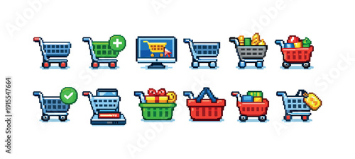 Shopping cart 3d icon set. E-commerce, purchase, online shopping icons collection