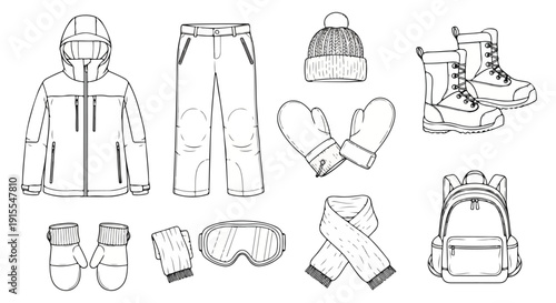 Illustration of winter clothing and accessories for outdoor activities Vector