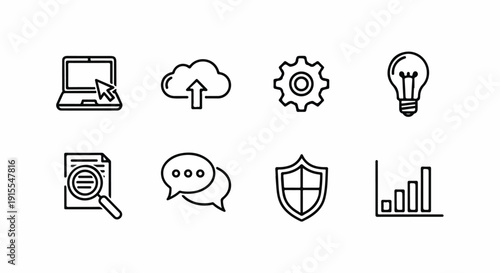 Collection of icons representing various aspects of technology and communication Vector