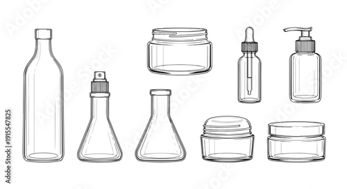 An assortment of laboratory glassware items used for scientific experiments and measurements. Vector