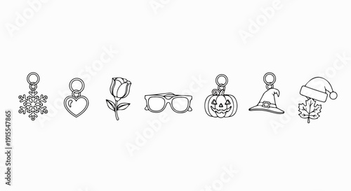 A collection of various charms showcasing different symbols and objects. Vector
