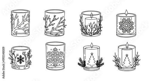 Assorted decorative candle designs with floral and festive patterns Vector