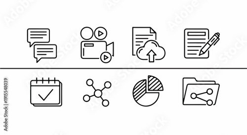 Collection of icons representing various types of media and data visualization Vector