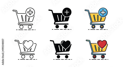 Shopping cart icons set flat design vector illustration - Vector icon Set - Stickers and Clipart - PNG and SVG Icon collection - Lineal icons - logo template