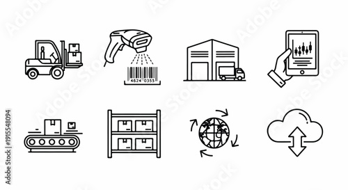 Illustrations of various aspects of business and logistics management Vector