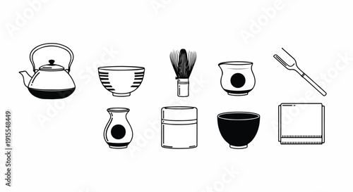 A collection of various kitchen utensils and appliances for cooking and baking. Vector