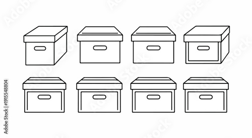 A variety of storage boxes with different lid designs and sizes Vector