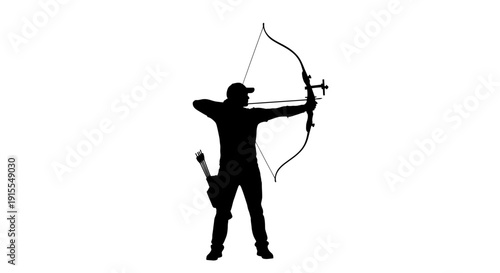 Silhouette of an archer drawing a bow and arrow ready to shoot.