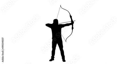 Silhouette of an Archer Drawing a Bow Ready to Shoot.