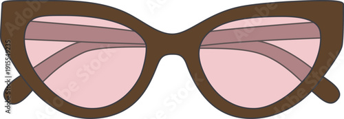 Hand Drawn Minimalist Illustration of Vintage Brown Cat Eye Sunglasses with Pink Lenses for Gen Z Fashion and Summer Aesthetic Design
