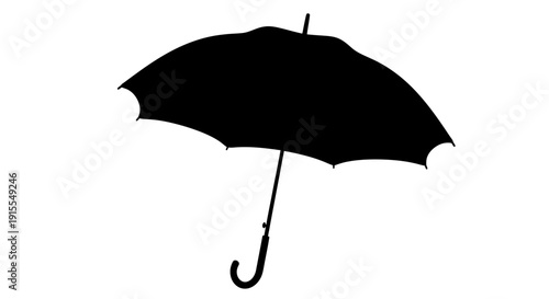 Silhouette of an open black umbrella on a white background.