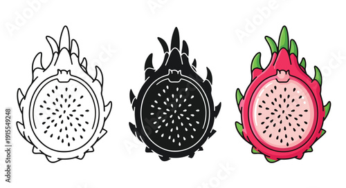 Dragon fruit icons set flat design vector illustration - Vector icon Set - Stickers and Clipart - PNG and SVG Icon collection - Lineal icons - logo template