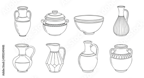 A collection of various ancient greek vessels and their unique designs Vector