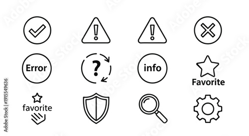 A collection of icons representing various statuses and actions. Vector