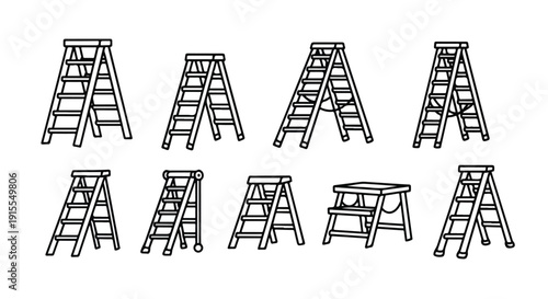 A collection of various types of ladders and their different configurations. Vector