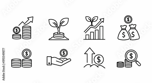 Illustrations of various financial and growth related icons Vector
