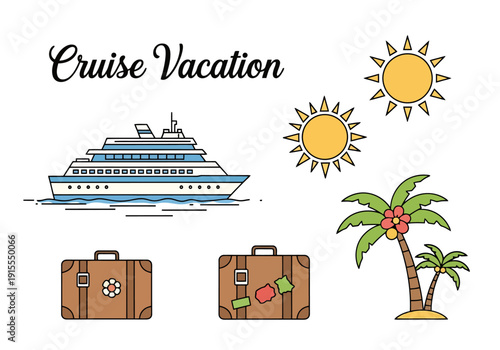 Ocean Liner Adventure With Luggage Palm Trees And Sunshine Representing Tropical Getaway Holiday Travel And Leisure Activities