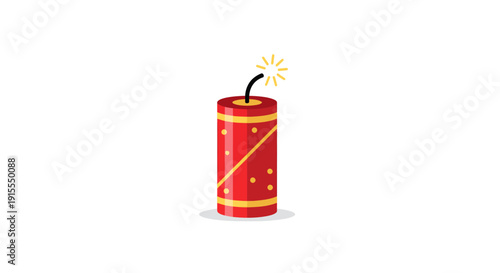 Red Firecracker with Lit Fuse Isolated on White Background, Celebration