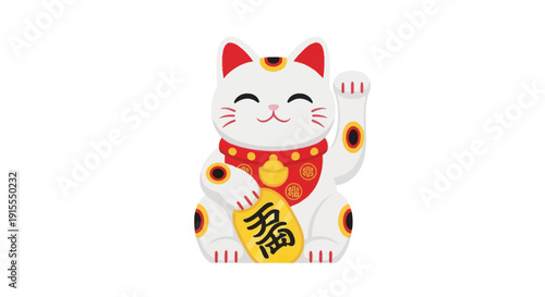 Lucky Cat Maneki Neko Waving Paw for Good Fortune, Japanese Charm
