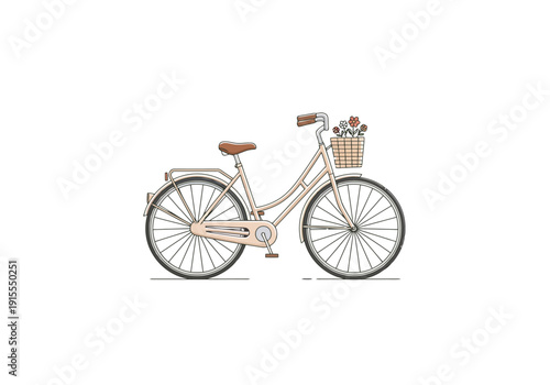 Vintage Style Bicycle with Floral Basket and Rack Perfect for Leisure Rides and City Commutes Offering Classic Transportation Aesthetics