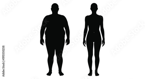 Two human figures a larger and a slimmer form are depicted in stark black against a clean white background showcasing a silhouette