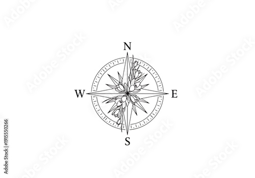 Detailed Nautical Compass Rose With Cardinal Directions For Navigational Guidance And Exploration Concepts