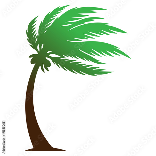 Palm Tree Silhouette Vector, Tropical Beach Coconut Tree Illustration, Summer Island Nature Logo, Exotic Paradise Palm Clipart, Black Palm Tree Icon Isolated on White Background