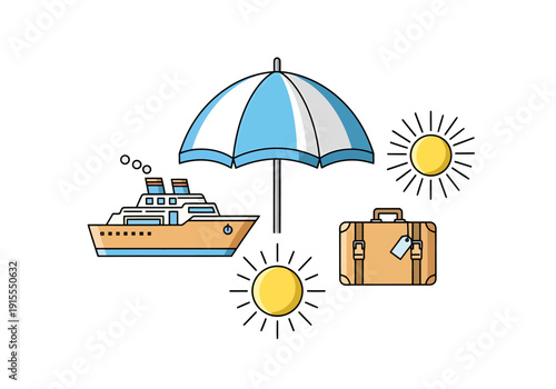 Cruise Ship Travel Insurance Protection Concept With Umbrella And Luggage For Vacation Adventures