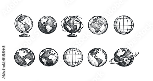 Geography, global outline icon set. Educational, globe, earth icons outline collection