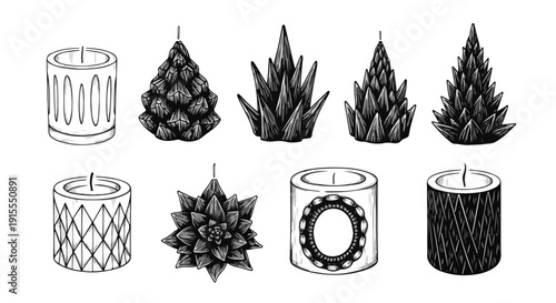 Assorted candles and pineapples in a variety of styles and designs Vector