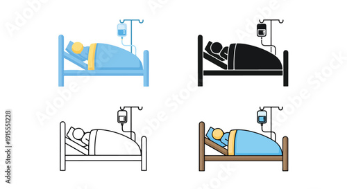 hospital bed medical care vector icon set flat design - Vector icon Set - Stickers and Clipart - PNG and SVG Icon collection - Lineal icons - logo template