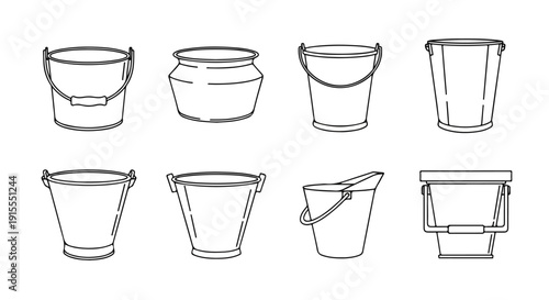An assortment of different types of buckets and pails Vector