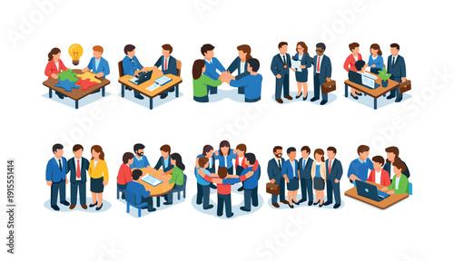 Teamwork and collaboration 3d icon set. Office, meeting group icons collection