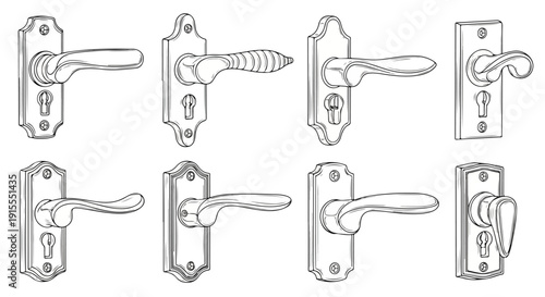 A variety of door handles and locks in different styles and designs Vector