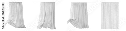 Εκτύπωση καμβά White Sheer Curtains and Fabric Drapes Set Isolated on White Background PNG, Light Airy Window Treatments and Blowing Chiffon Voile Collection for Interior Decor