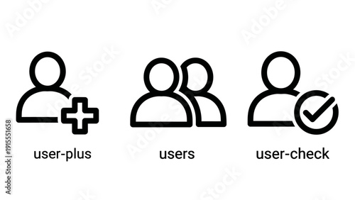 User Management Icons: Add User, Multiple Users, and Verified User with Checkmark
