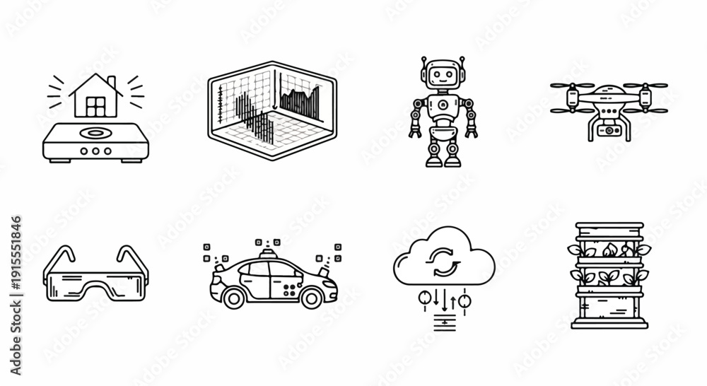Fototapeta premium Illustrations of various technological objects and concepts. Vector