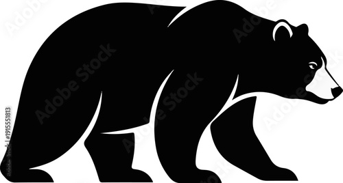 Black silhouette of a walking bear with white details