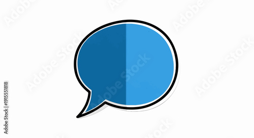 Blue speech bubble with a pointed tail on a white background